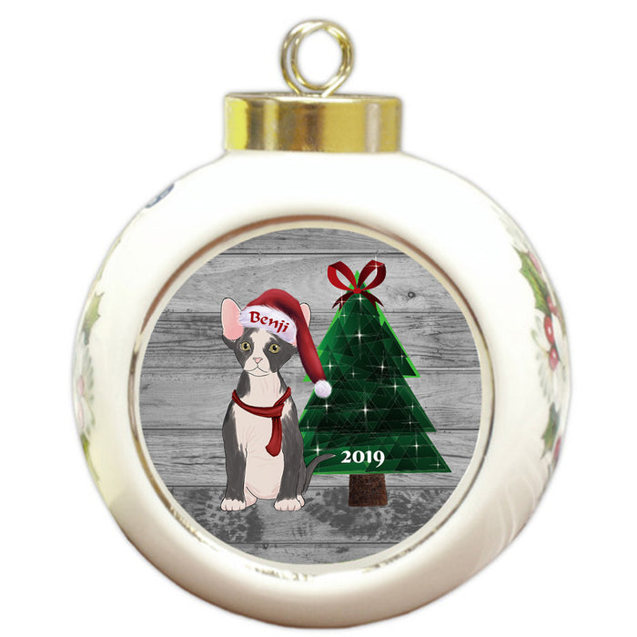 Custom Personalized Sphynx Cat Glassy Classy Christmas Round Ball Ornament