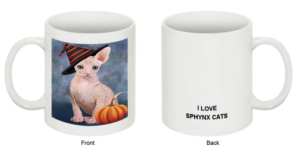 Happy Halloween Sphynx Cat Wearing Witch Hat with Pumpkin Coffee Mug MUG50180