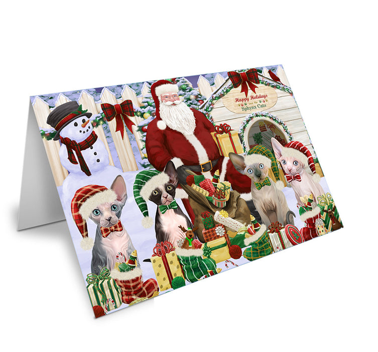 Christmas Dog House Sphynx Cats Handmade Artwork Assorted Pets Greeting Cards and Note Cards with Envelopes for All Occasions and Holiday Seasons GCD61859
