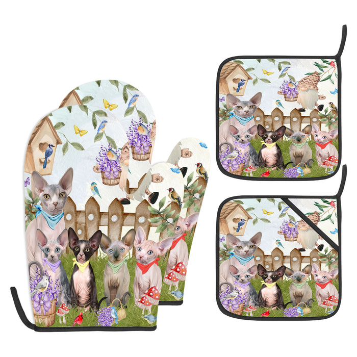 Sphynx Oven Mitts and Pot Holder Set: Explore a Variety of Designs, Personalized, Potholders with Kitchen Gloves for Cooking, Custom, Halloween Gifts for Cat  Mom
