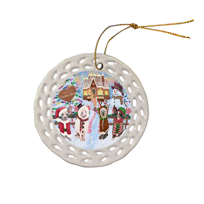 Holiday Gingerbread Cookie Shop Sphynx Cats Ceramic Doily Ornament DPOR56981