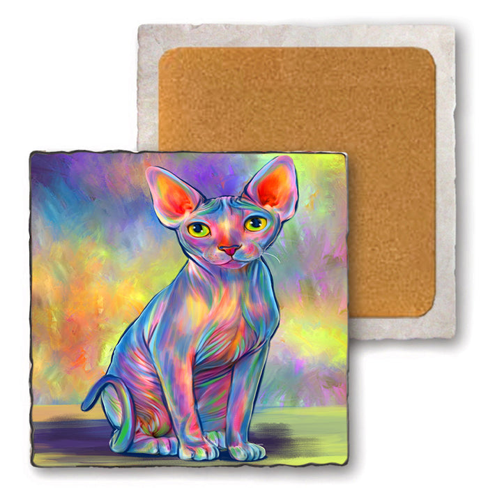 Paradise Wave Sphynx Cat Set of 4 Natural Stone Marble Tile Coasters MCST51738