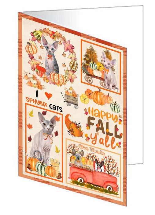 Happy Fall Y'all Pumpkin Sphynx Cats Handmade Artwork Assorted Pets Greeting Cards and Note Cards with Envelopes for All Occasions and Holiday Seasons GCD77141