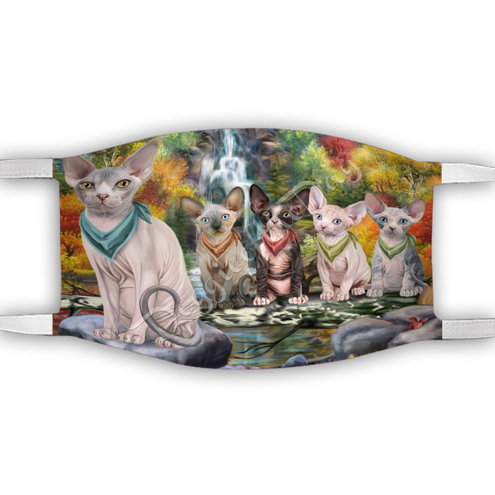 Scenic Waterfall Sphynx Cats Face Mask FM49345