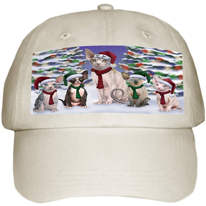 Sphynx Cats Christmas Family Portrait in Holiday Scenic Background Ball Hat Cap HAT61893