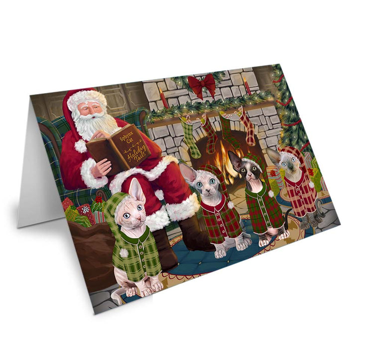 Christmas Cozy Holiday Tails Sphynx Cats Handmade Artwork Assorted Pets Greeting Cards and Note Cards with Envelopes for All Occasions and Holiday Seasons GCD70694