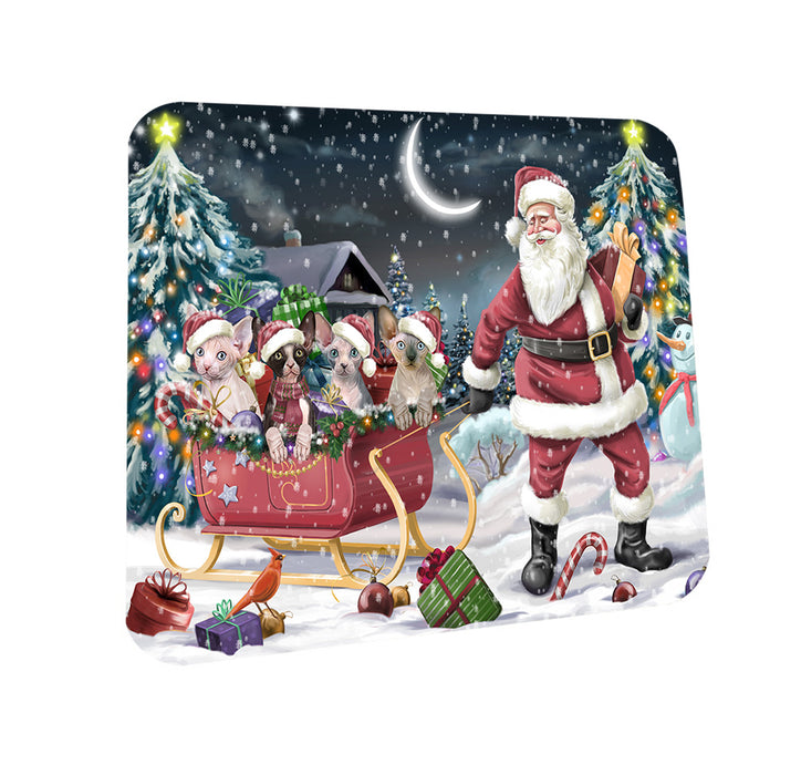 Santa Sled Dogs Christmas Happy Holidays Sphynx Cats Coasters Set of 4 CST51684
