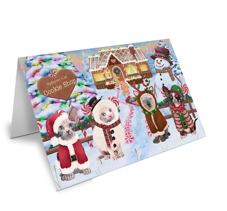 Holiday Gingerbread Cookie Shop Sphynx Cats Handmade Artwork Assorted Pets Greeting Cards and Note Cards with Envelopes for All Occasions and Holiday Seasons GCD74390