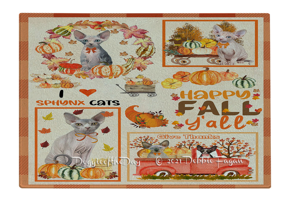 Happy Fall Y'all Pumpkin Sphynx Cats Cutting Board - Easy Grip Non-Slip Dishwasher Safe Chopping Board Vegetables C80017