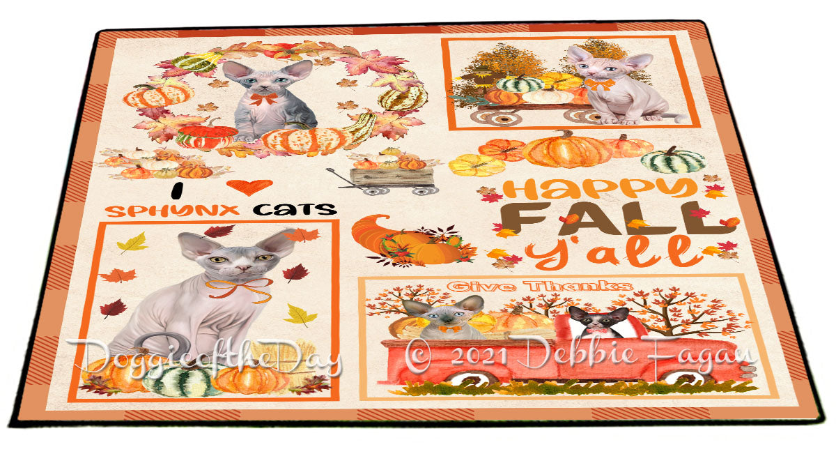 Happy Fall Y'all Pumpkin Sphynx Cats Indoor/Outdoor Welcome Floormat - Premium Quality Washable Anti-Slip Doormat Rug FLMS58768