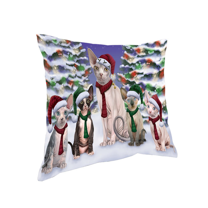 Sphynx Cats Christmas Family Portrait in Holiday Scenic Background Pillow PIL67036