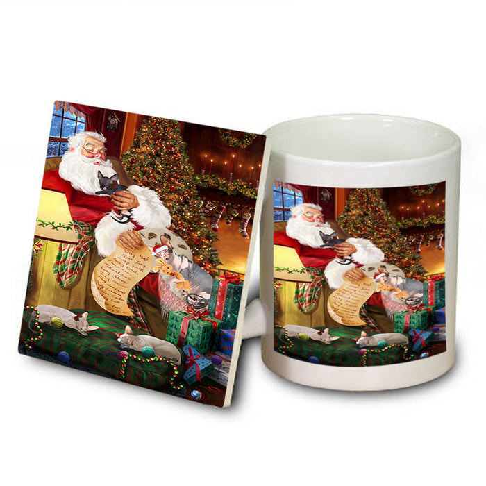 Sphynx Cats and Kittens Sleeping with Santa  Mug and Coaster Set MUC54382