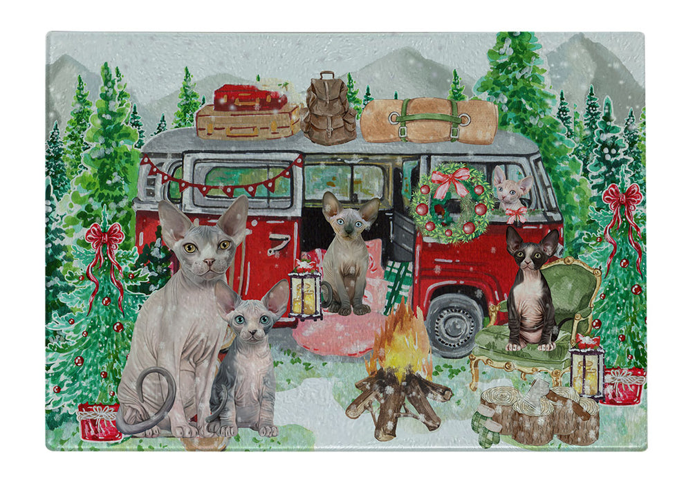 Christmas Time Camping with Sphynx Cats Cutting Board - For Kitchen - Scratch & Stain Resistant - Designed To Stay In Place - Easy To Clean By Hand - Perfect for Chopping Meats, Vegetables