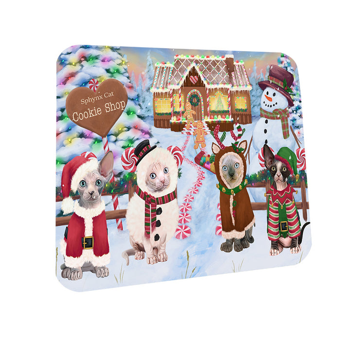 Holiday Gingerbread Cookie Shop Sphynx Cats Coasters Set of 4 CST56583