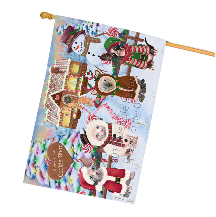 Holiday Gingerbread Cookie Shop Sphynx Cats House Flag FLG57309