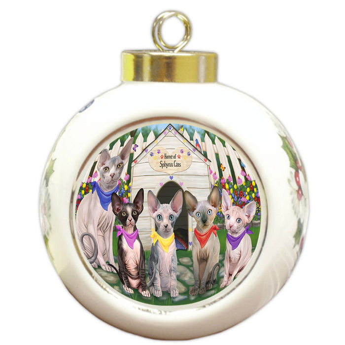 Spring Dog House Sphynx Cats Round Ball Christmas Ornament RBPOR52214