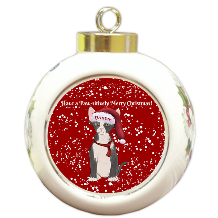 Custom Personalized Pawsitively Sphynx Cat Merry Christmas Round Ball Ornament
