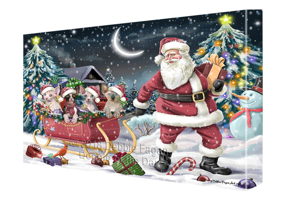 Santa Sled Dogs Christmas Happy Holidays Sphynx Cats Canvas Print Wall Art Décor CVS82790