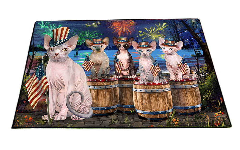 4th of July Independence Day Firework Sphynx Cats Floormat FLMS54386