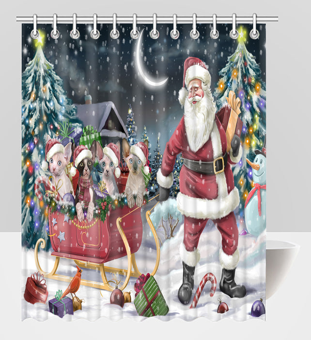 Santa Sled Dogs Christmas Happy Holidays Sphynx Cats Shower Curtain