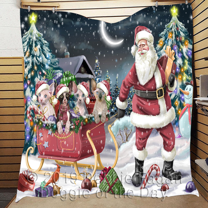 Santa Sled Dogs Christmas Happy Holidays Sphynx Cats Quilt
