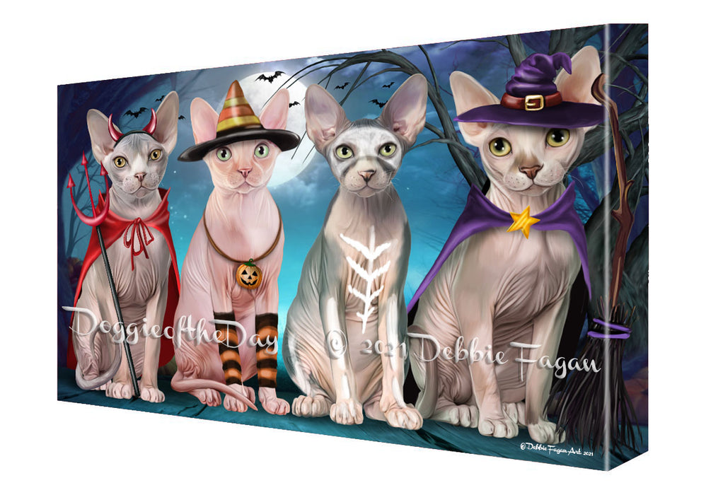 Happy Halloween Trick or Treat Sphynx Cats Canvas Wall Art - Premium Quality Ready to Hang Room Decor Wall Art Canvas - Unique Animal Printed Digital Painting for Decoration