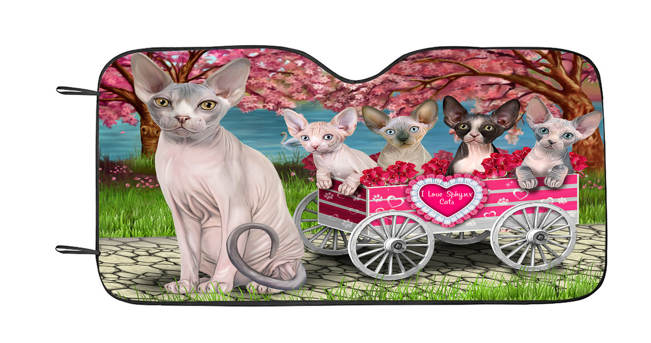 I Love Sphynx Cats in a Cart Car Sun Shade