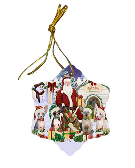 Christmas Dog House Sphynx Cats Star Porcelain Ornament SPOR52601