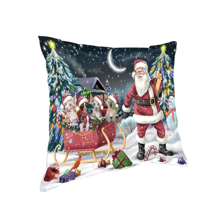 Santa Sled Dogs Christmas Happy Holidays Sphynx Cats Pillow PIL63264