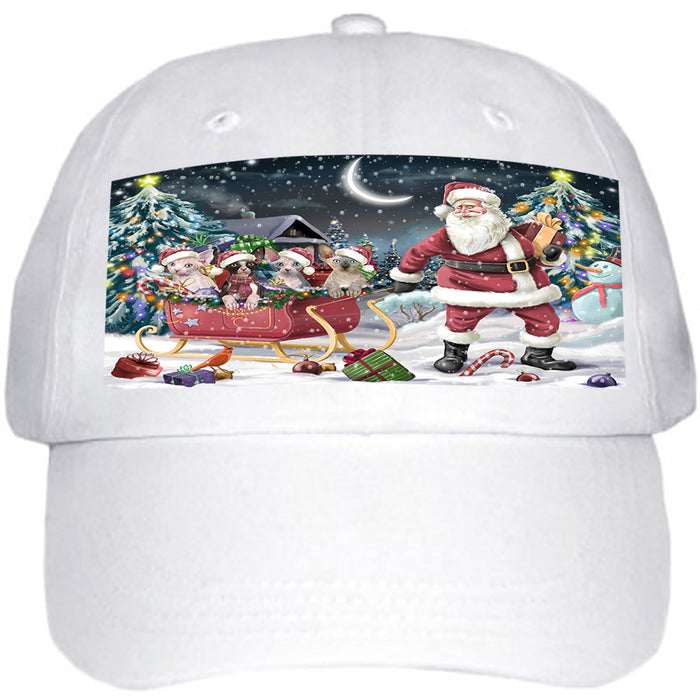 Santa Sled Dogs Christmas Happy Holidays Sphynx Cats Ball Hat Cap HAT58908