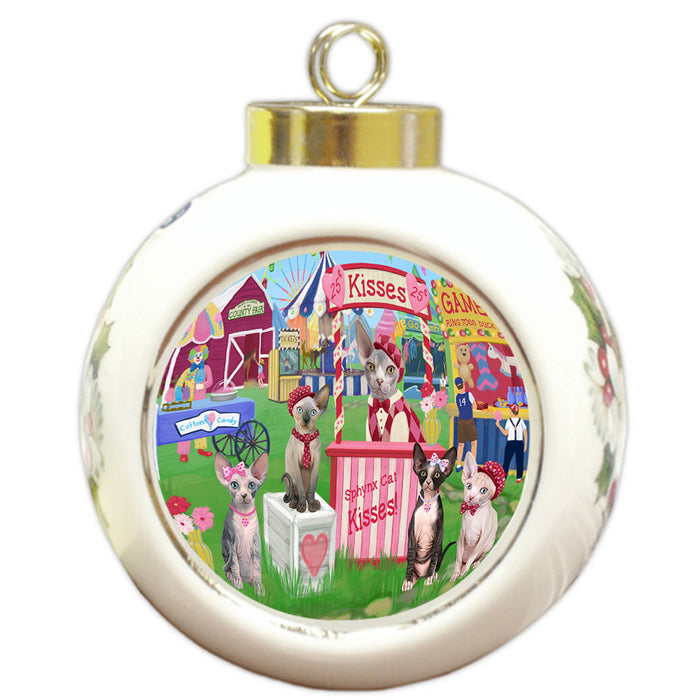 Carnival Kissing Booth Sphynx Cats Round Ball Christmas Ornament RBPOR56399