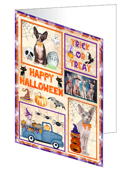 Happy Halloween Trick or Treat Sphynx Cats Handmade Artwork Assorted Pets Greeting Cards and Note Cards with Envelopes for All Occasions and Holiday Seasons GCD76631