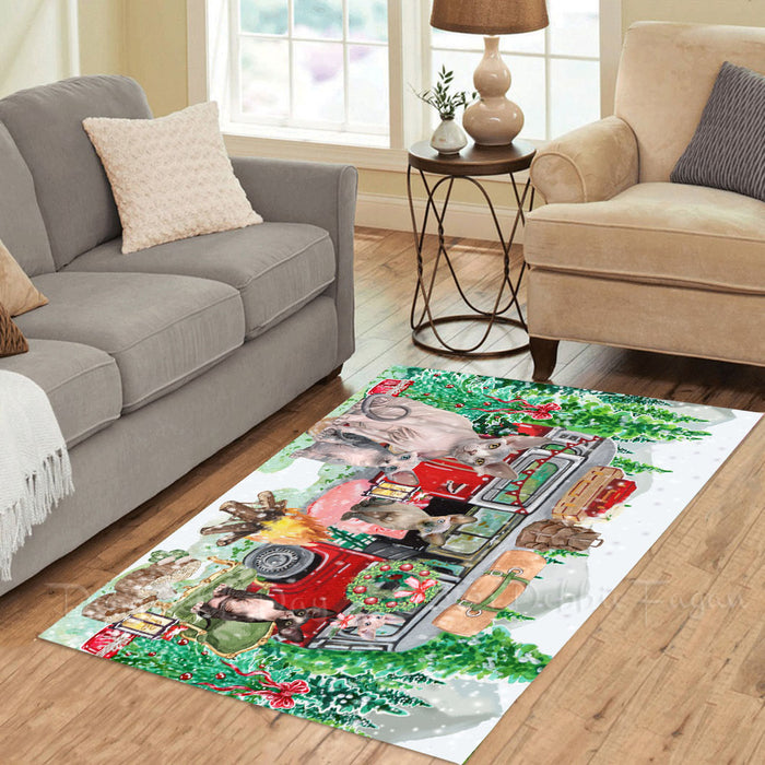 Christmas Time Camping with Sphynx Cats Area Rug - Ultra Soft Cute Pet Printed Unique Style Floor Living Room Carpet Decorative Rug for Indoor Gift for Pet Lovers