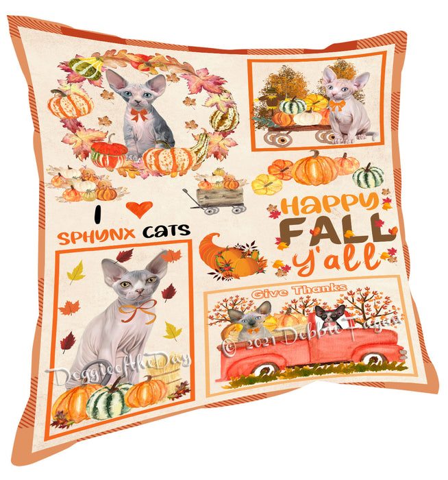 Happy Fall Y'all Pumpkin Sphynx Cats Pillow with Top Quality High-Resolution Images - Ultra Soft Pet Pillows for Sleeping - Reversible & Comfort - Ideal Gift for Dog Lover - Cushion for Sofa Couch Bed - 100% Polyester
