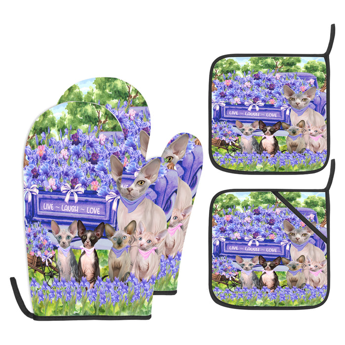Sphynx Oven Mitts and Pot Holder Set, Kitchen Gloves for Cooking with Potholders, Explore a Variety of Designs, Personalized, Custom, Cat Moms Gift