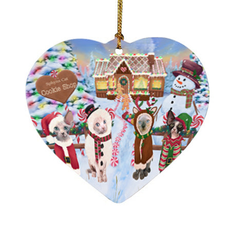 Holiday Gingerbread Cookie Shop Sphynx Cats Heart Christmas Ornament HPOR56981