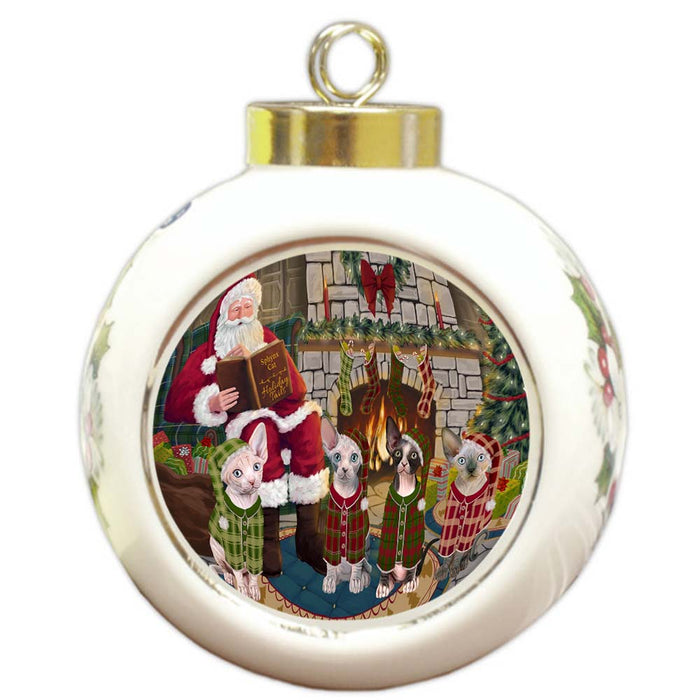 Christmas Cozy Holiday Tails Sphynx Cats Round Ball Christmas Ornament RBPOR55749