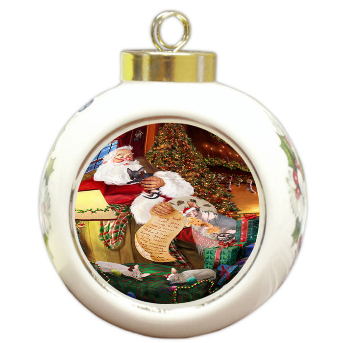 Sphynx Cats and Kittens Sleeping with Santa  Round Ball Christmas Ornament RBPOR54518