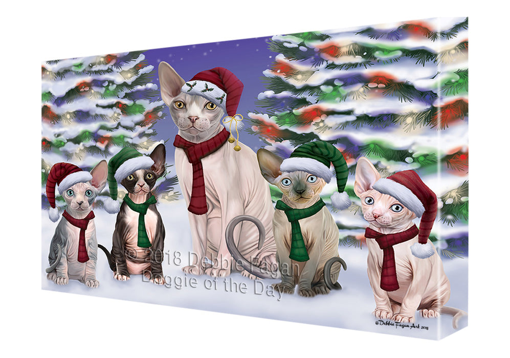 Sphynx Cats Christmas Family Portrait in Holiday Scenic Background  Canvas Print Wall Art Décor CVS91277
