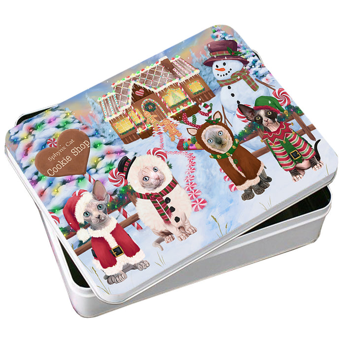 Holiday Gingerbread Cookie Shop Sphynx Cats Photo Storage Tin PITN56568