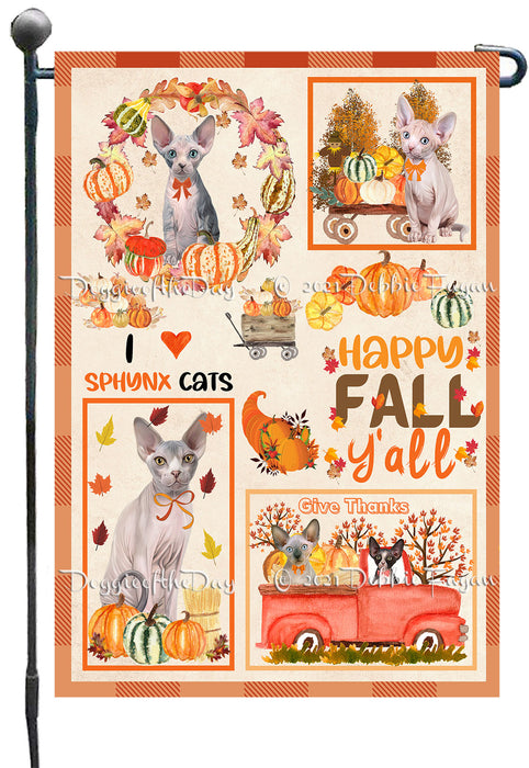 Happy Fall Y'all Pumpkin Sphynx Cats Garden Flags- Outdoor Double Sided Garden Yard Porch Lawn Spring Decorative Vertical Home Flags 12 1/2"w x 18"h