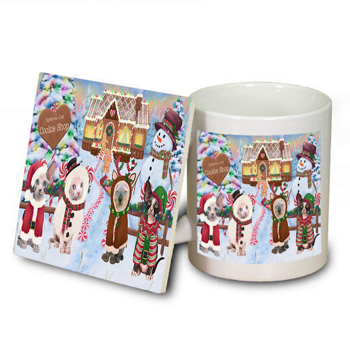 Holiday Gingerbread Cookie Shop Sphynx Cats Mug and Coaster Set MUC56617