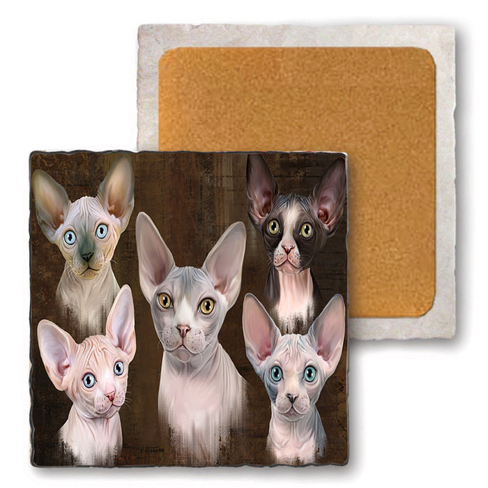 Rustic 5 Sphynx Cat Set of 4 Natural Stone Marble Tile Coasters MCST49149
