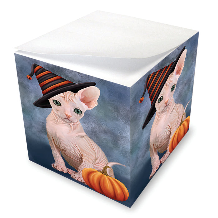 Happy Halloween Sphynx Cat Wearing Witch Hat with Pumpkin Note Cube NOC56428