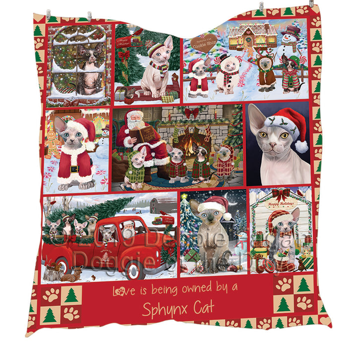 Love is Being Owned Christmas Sphynx Cats Quilt