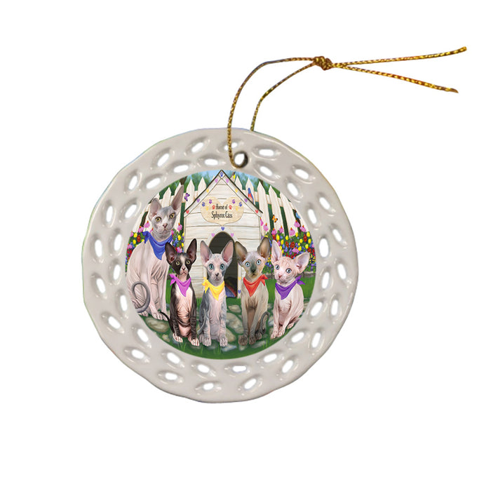 Spring Dog House Sphynx Cats Ceramic Doily Ornament DPOR52214