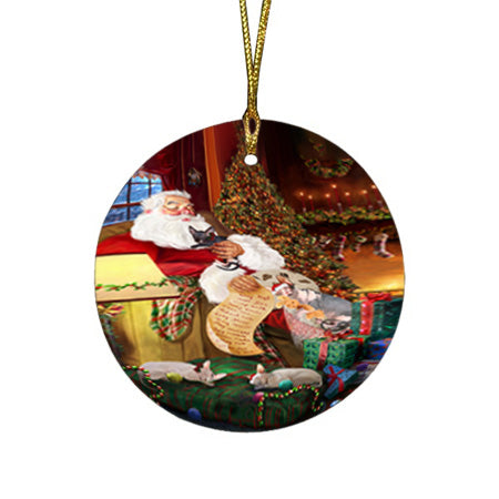 Sphynx Cats and Kittens Sleeping with Santa  Round Flat Christmas Ornament RFPOR54509