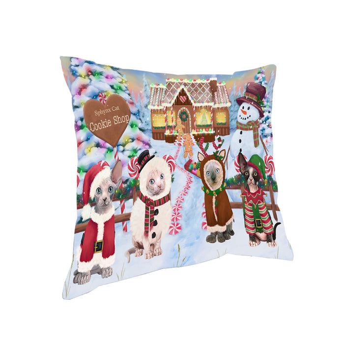 Holiday Gingerbread Cookie Shop Sphynx Cats Pillow PIL80792