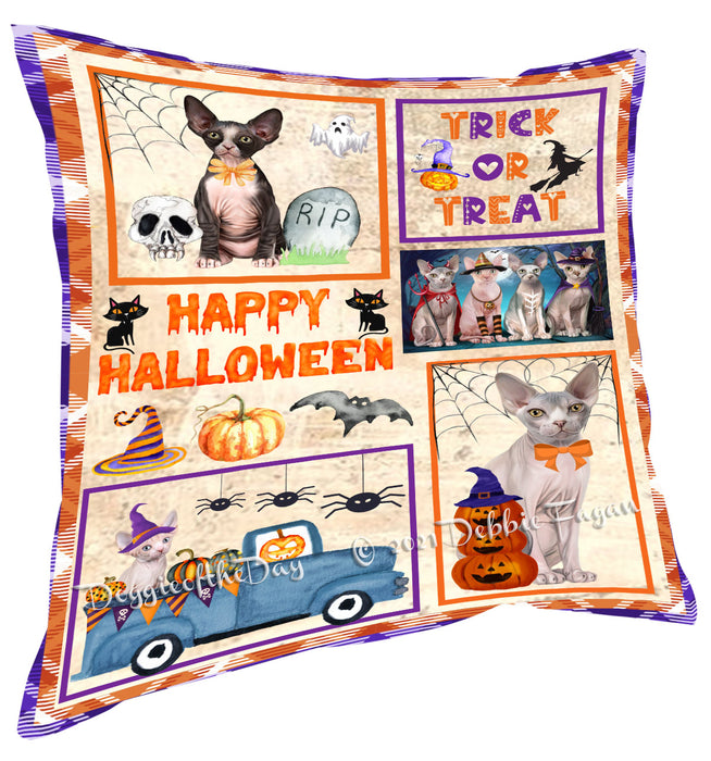 Happy Halloween Trick or Treat Sphynx Cats Pillow with Top Quality High-Resolution Images - Ultra Soft Pet Pillows for Sleeping - Reversible & Comfort - Ideal Gift for Dog Lover - Cushion for Sofa Couch Bed - 100% Polyester