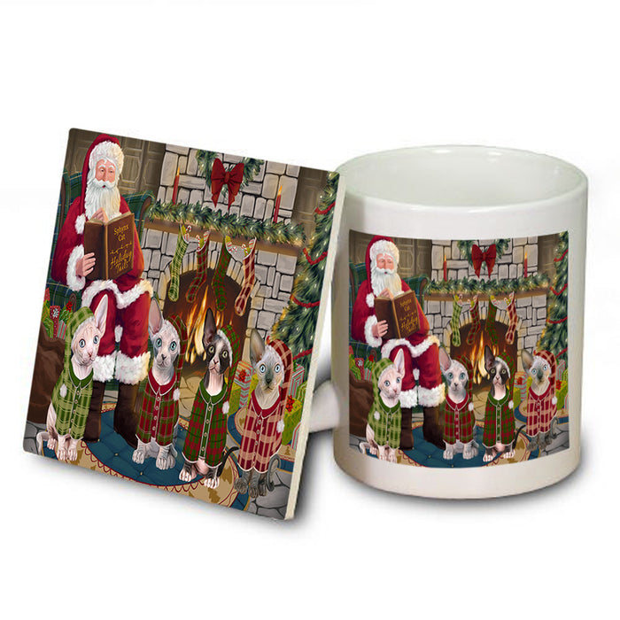 Christmas Cozy Holiday Tails Sphynx Cats Mug and Coaster Set MUC55385